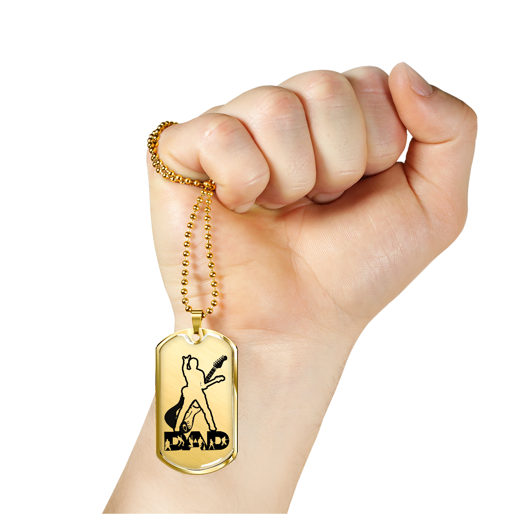 Dad Text with Guitarist Figures, Guitar Dog Tag Necklace for Guitarist | Military Style Necklace SDT-DTD-0110