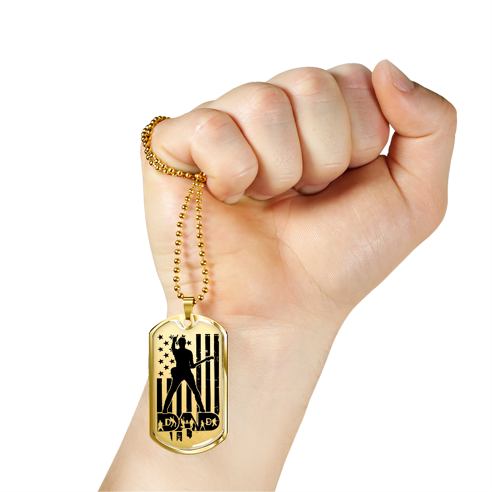 Dad Text with Guitarist Figures, USA Flag, Guitarist Silhouette Dog Tag Necklace for Guitarist | Military Style Necklace SDT-DTD-0111