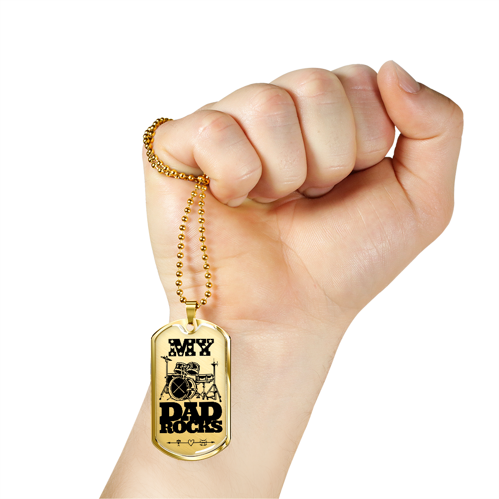 My Dad Rocks Drumkit Dog Tag Necklace for Drummer Dad | Military Style Necklace SDT-DTD-0115