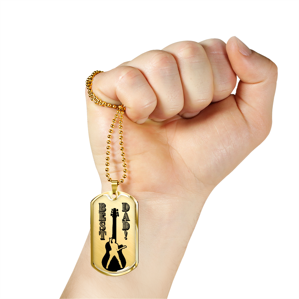 Best Dad Guitarist Silhouette Dog Tag Necklace for Guitarist | Military Style Necklace SDT-DTD-0108