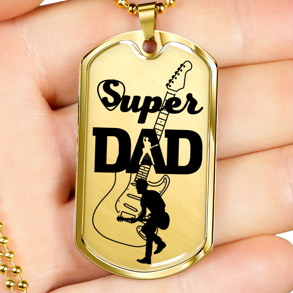 Super Dad Guitarist Guitar Dog Tag Necklace for Guitarist | Military Style Necklace SDT-DTD-0105