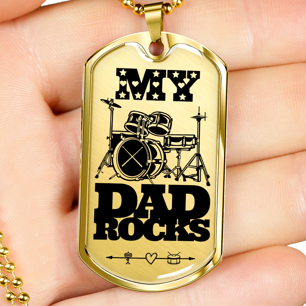 My Dad Rocks Drumkit Dog Tag Necklace for Drummer Dad | Military Style Necklace SDT-DTD-0115