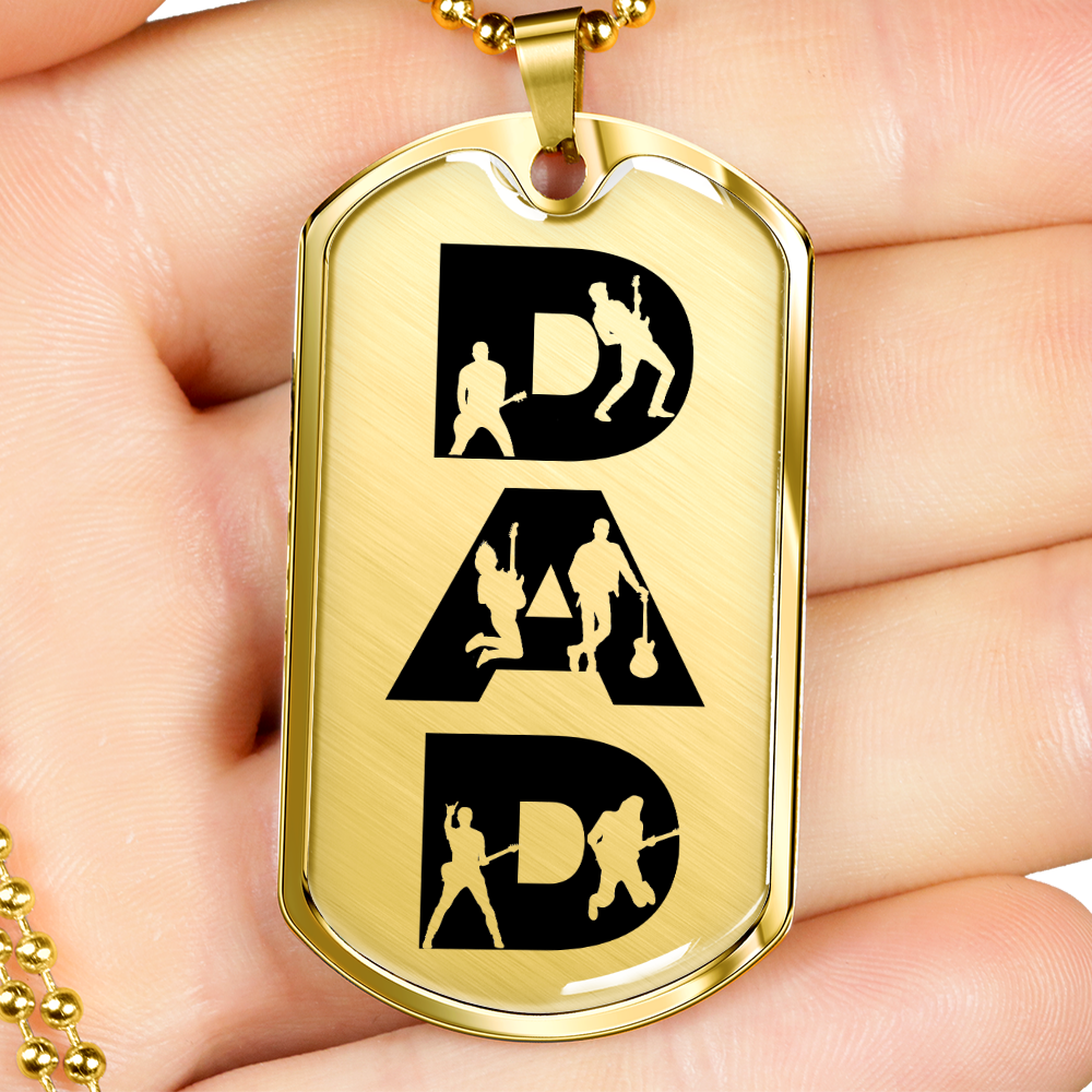 Dad Text with Guitarist Figures Dog Tag Necklace for Guitarist | Military Style Necklace SDT-DTD-0107