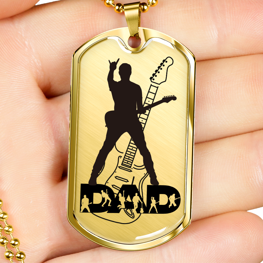 Dad Text with Guitarist Figures, Guitar Dog Tag Necklace for Guitarist | Military Style Necklace SDT-DTD-0112