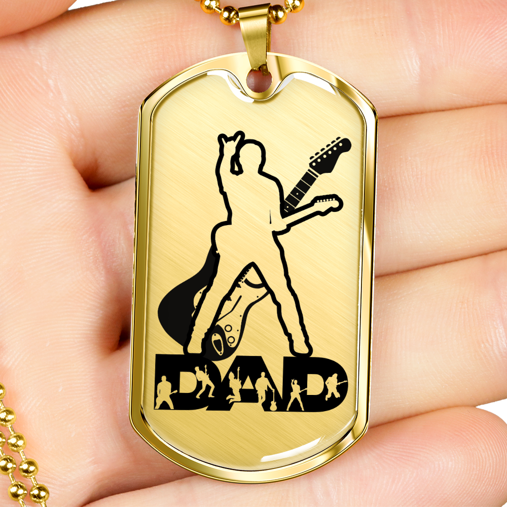 Dad Text with Guitarist Figures, Guitar Dog Tag Necklace for Guitarist | Military Style Necklace SDT-DTD-0110
