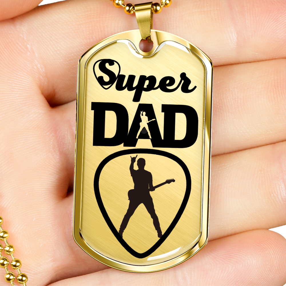 Super Dad Guitarist Guitar Pick Dog Tag Necklace for Guitarist | Military Style Necklace SDT-DTD-0104