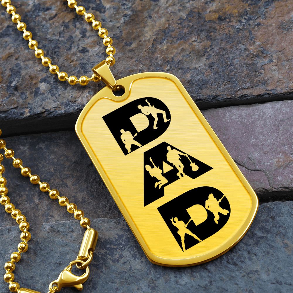 Dad Text with Guitarist Figures Dog Tag Necklace for Guitarist | Military Style Necklace SDT-DTD-0107