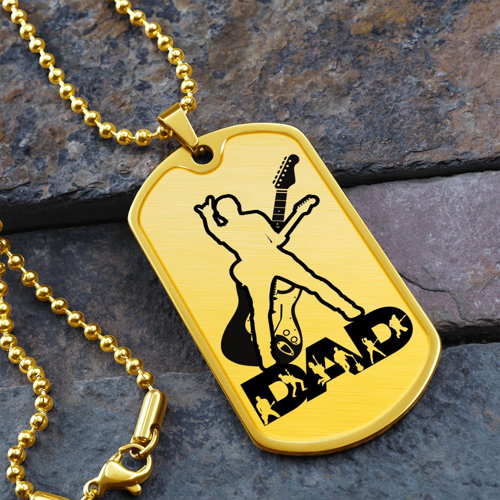 Dad Text with Guitarist Figures, Guitar Dog Tag Necklace for Guitarist | Military Style Necklace SDT-DTD-0110