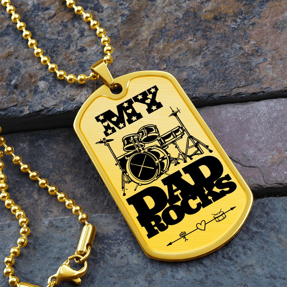 My Dad Rocks Drumkit Dog Tag Necklace for Drummer Dad | Military Style Necklace SDT-DTD-0115
