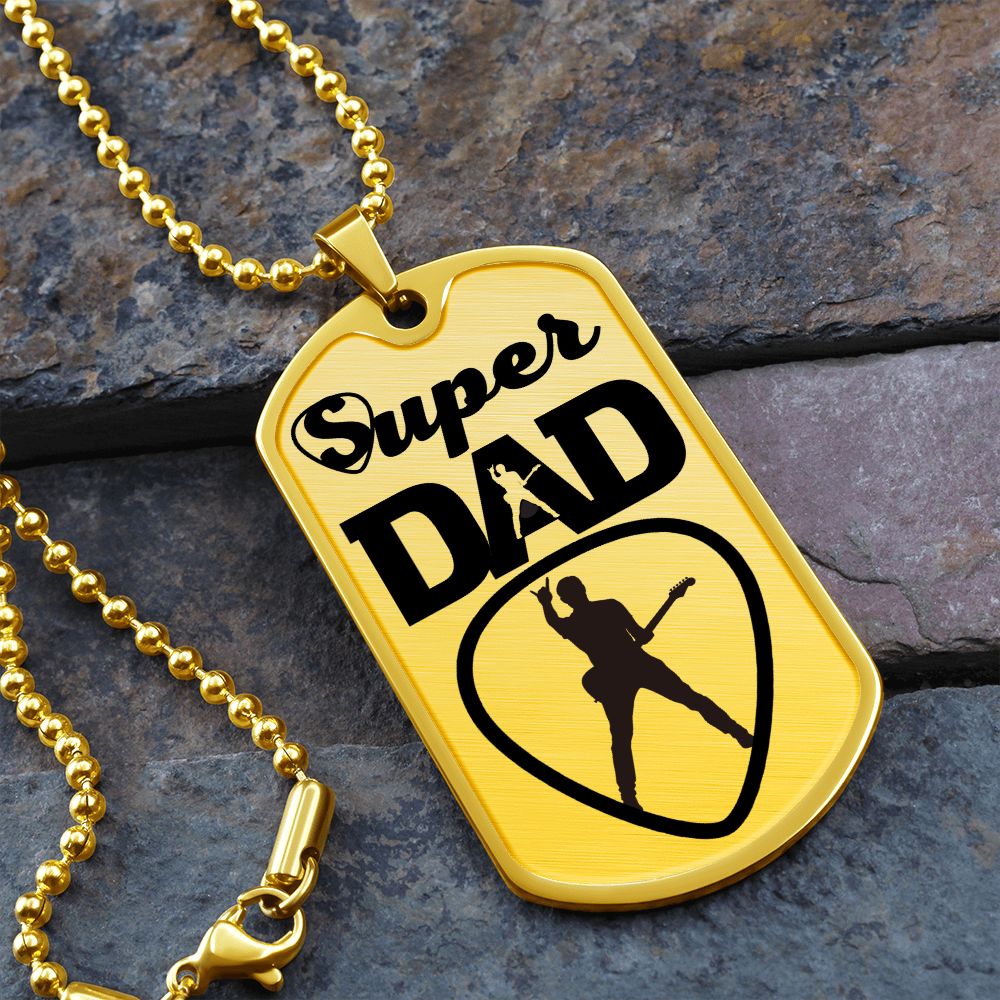 Super Dad Guitarist Guitar Pick Dog Tag Necklace for Guitarist | Military Style Necklace SDT-DTD-0104