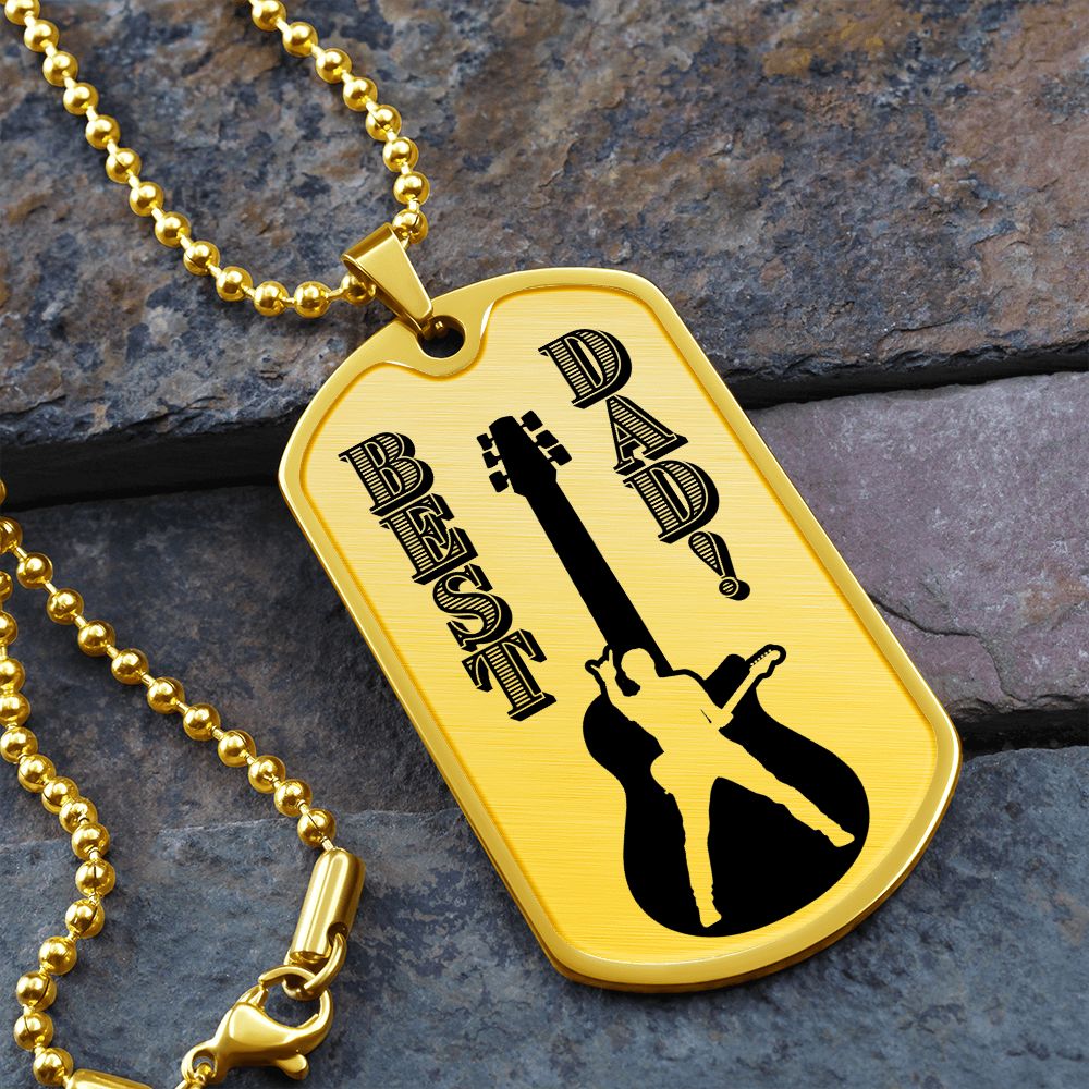 Best Dad Guitarist Silhouette Dog Tag Necklace for Guitarist | Military Style Necklace SDT-DTD-0108