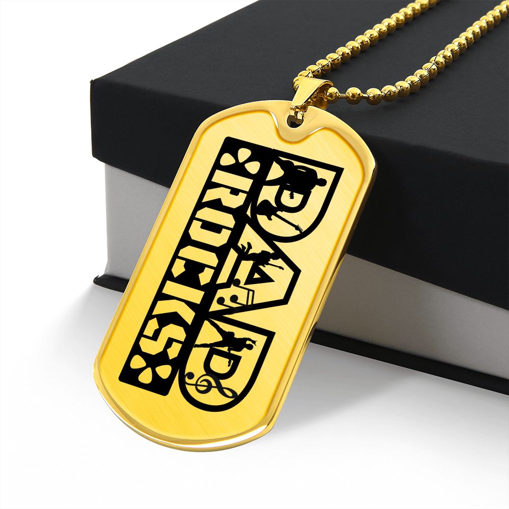 Dad Rocks Text with Guitarist Figures Dog Tag Necklace for Guitarist | Military Style Necklace SDT-DTD-0113