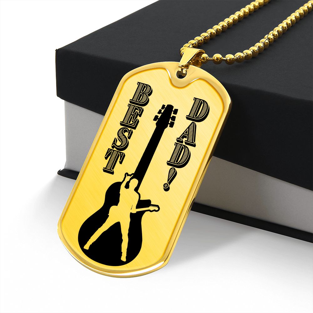 Best Dad Guitarist Silhouette Dog Tag Necklace for Guitarist | Military Style Necklace SDT-DTD-0108