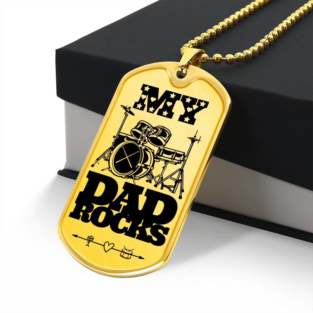 My Dad Rocks Drumkit Dog Tag Necklace for Drummer Dad | Military Style Necklace SDT-DTD-0115