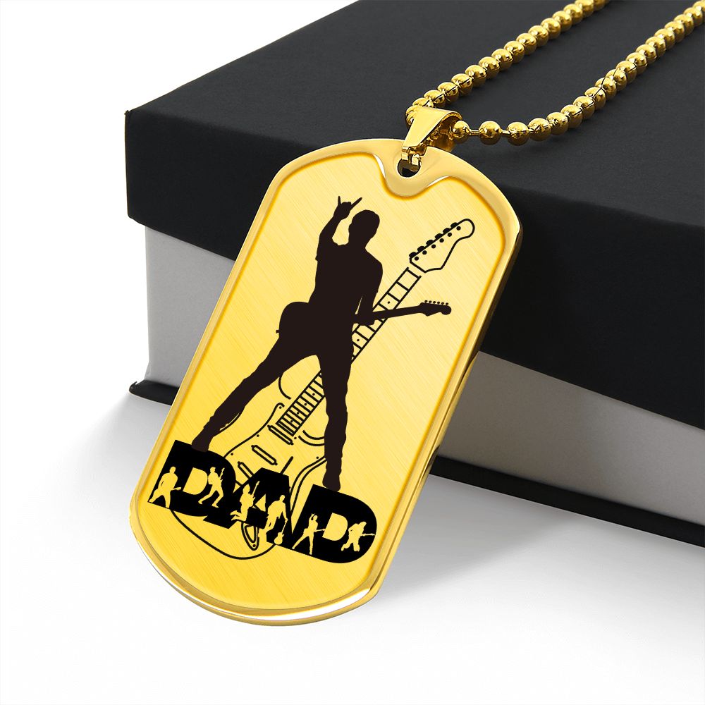 Dad Text with Guitarist Figures, Guitar Dog Tag Necklace for Guitarist | Military Style Necklace SDT-DTD-0112