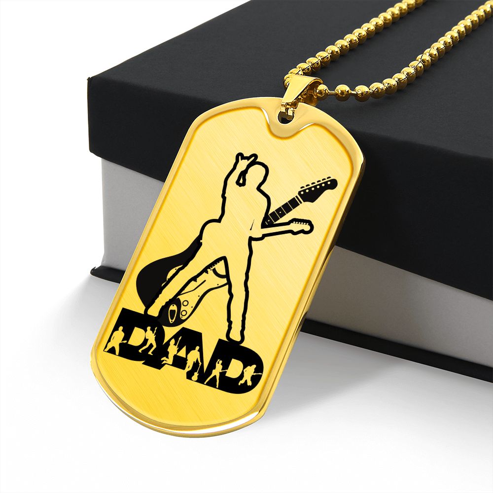 Dad Text with Guitarist Figures, Guitar Dog Tag Necklace for Guitarist | Military Style Necklace SDT-DTD-0110