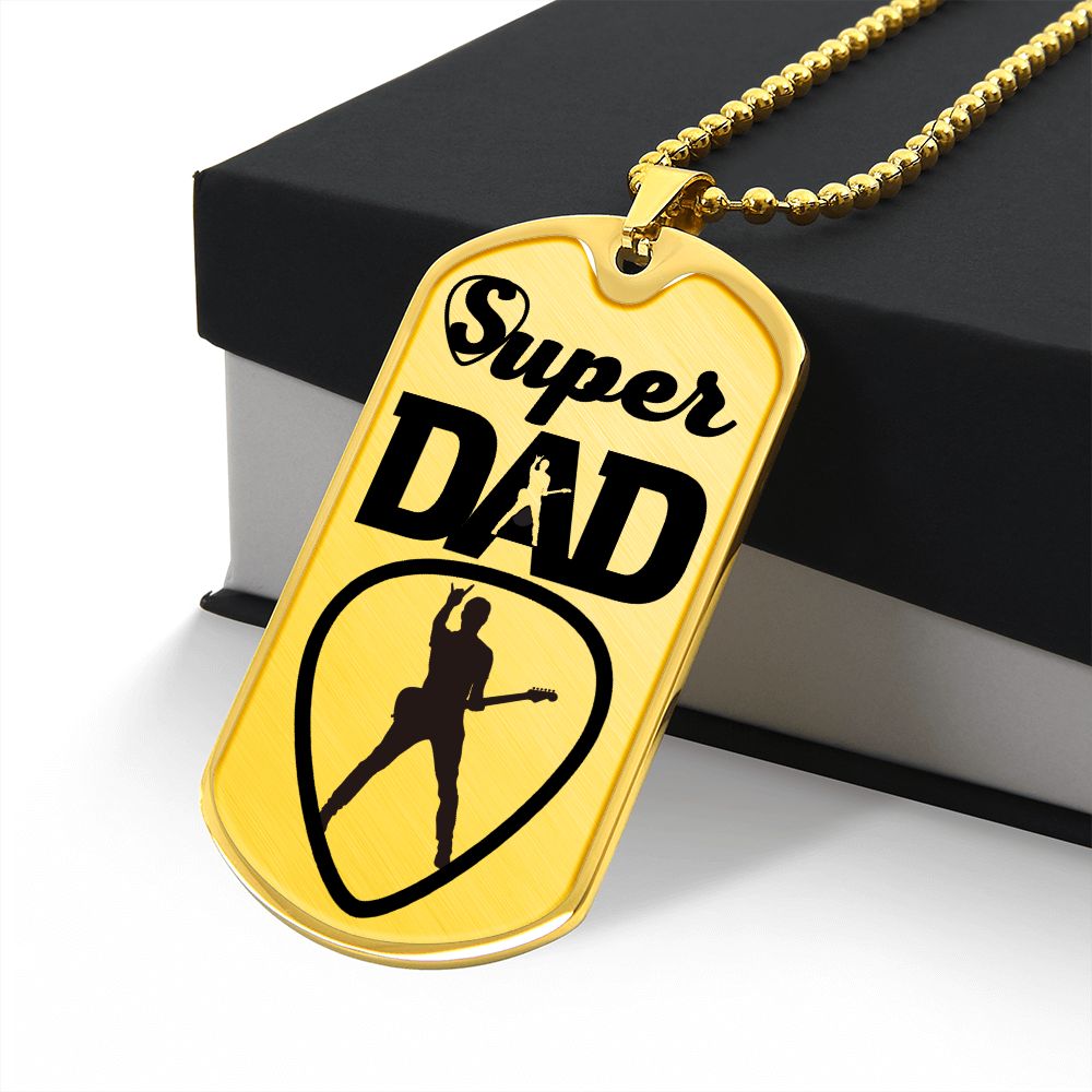 Super Dad Guitarist Guitar Pick Dog Tag Necklace for Guitarist | Military Style Necklace SDT-DTD-0104