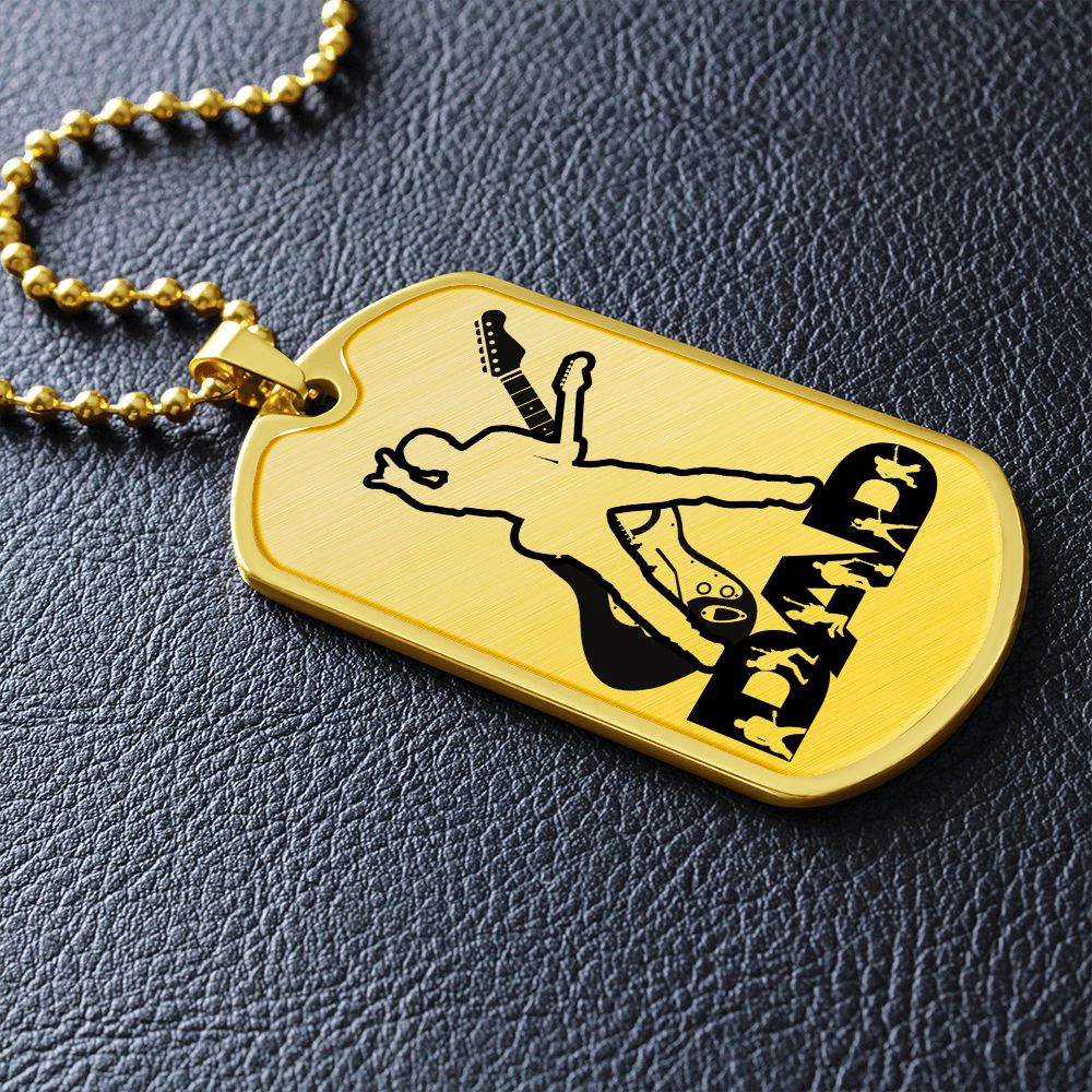 Dad Text with Guitarist Figures, Guitar Dog Tag Necklace for Guitarist | Military Style Necklace SDT-DTD-0110