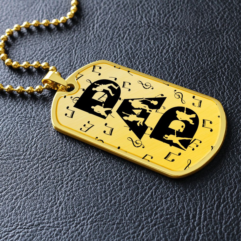 Dad Text with Guitarist Figures and Music Notes Dog Tag Necklace for Guitarist | Military Style Necklace SDT-DTD-0106