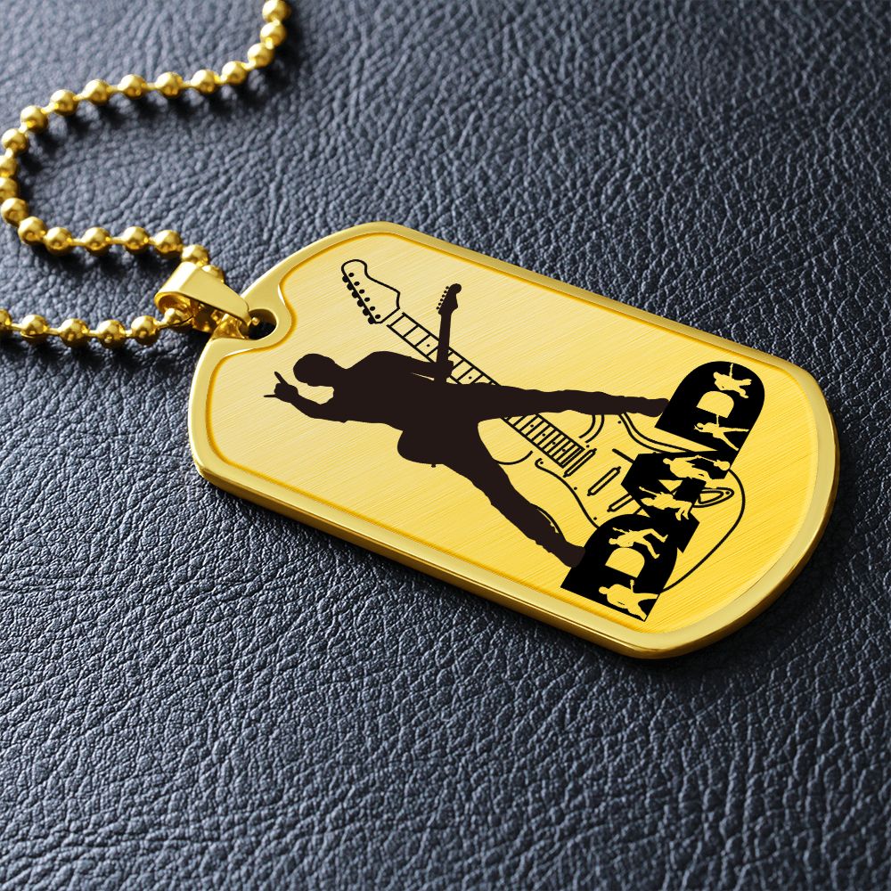 Dad Text with Guitarist Figures, Guitar Dog Tag Necklace for Guitarist | Military Style Necklace SDT-DTD-0112