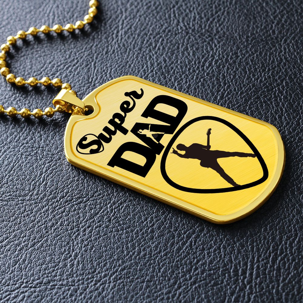 Super Dad Guitarist Guitar Pick Dog Tag Necklace for Guitarist | Military Style Necklace SDT-DTD-0104