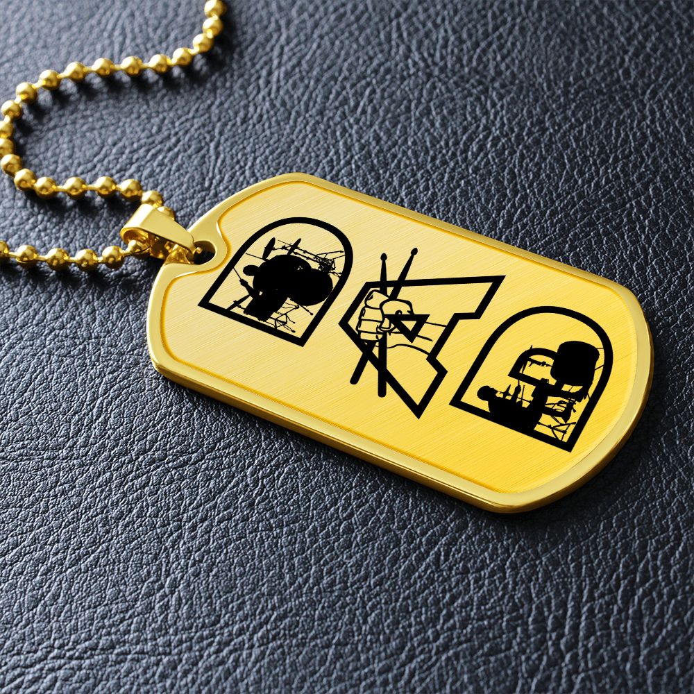 Dad Text with Drummer Figures Dog Tag Necklace for Drummer | Military Style Necklace SDT-DTD-0117