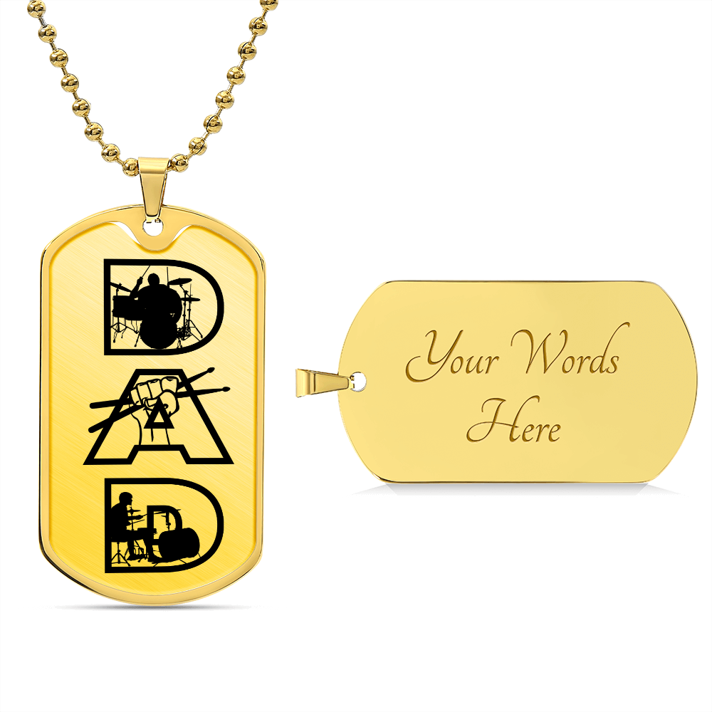Dad Text with Drummer Figures Dog Tag Necklace for Drummer | Military Style Necklace SDT-DTD-0117