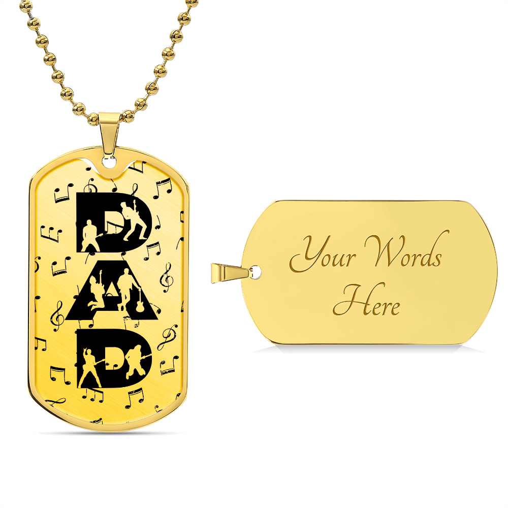 Dad Text with Guitarist Figures and Music Notes Dog Tag Necklace for Guitarist | Military Style Necklace SDT-DTD-0106