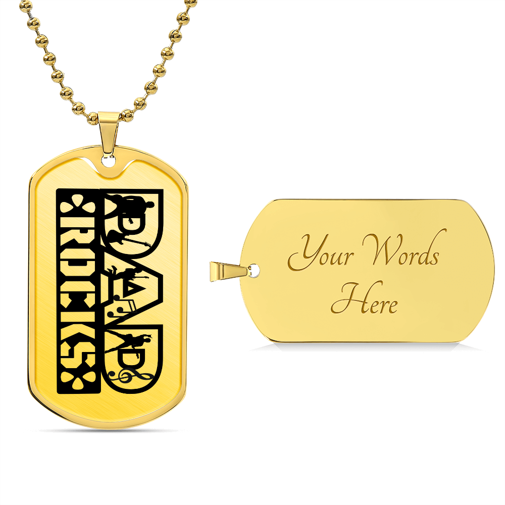 Dad Rocks Text with Guitarist Figures Dog Tag Necklace for Guitarist | Military Style Necklace SDT-DTD-0113