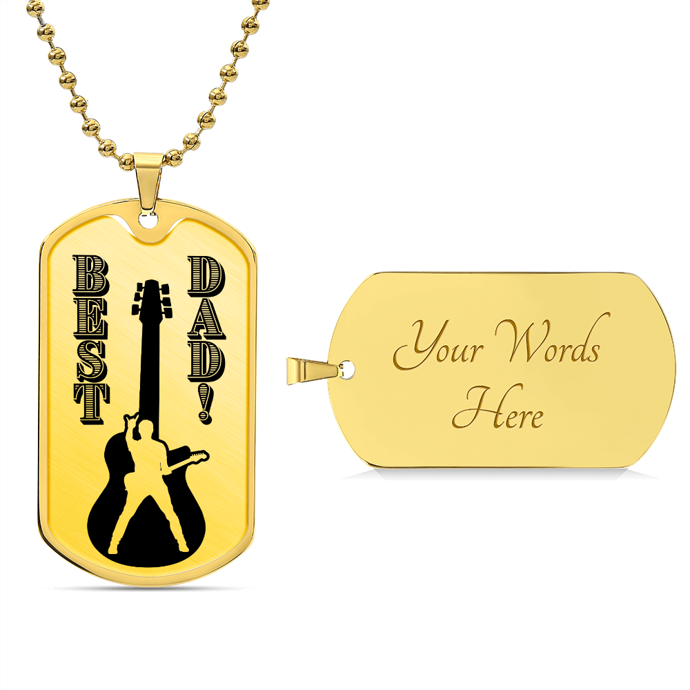 Best Dad Guitarist Silhouette Dog Tag Necklace for Guitarist | Military Style Necklace SDT-DTD-0108