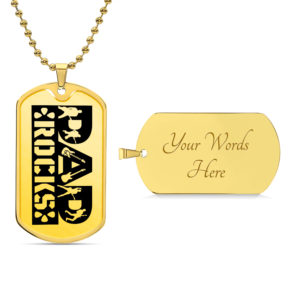 Dad Rocks Text with Guitarist Figures Dog Tag Necklace for Guitarist | Military Style Necklace SDT-DTD-0114