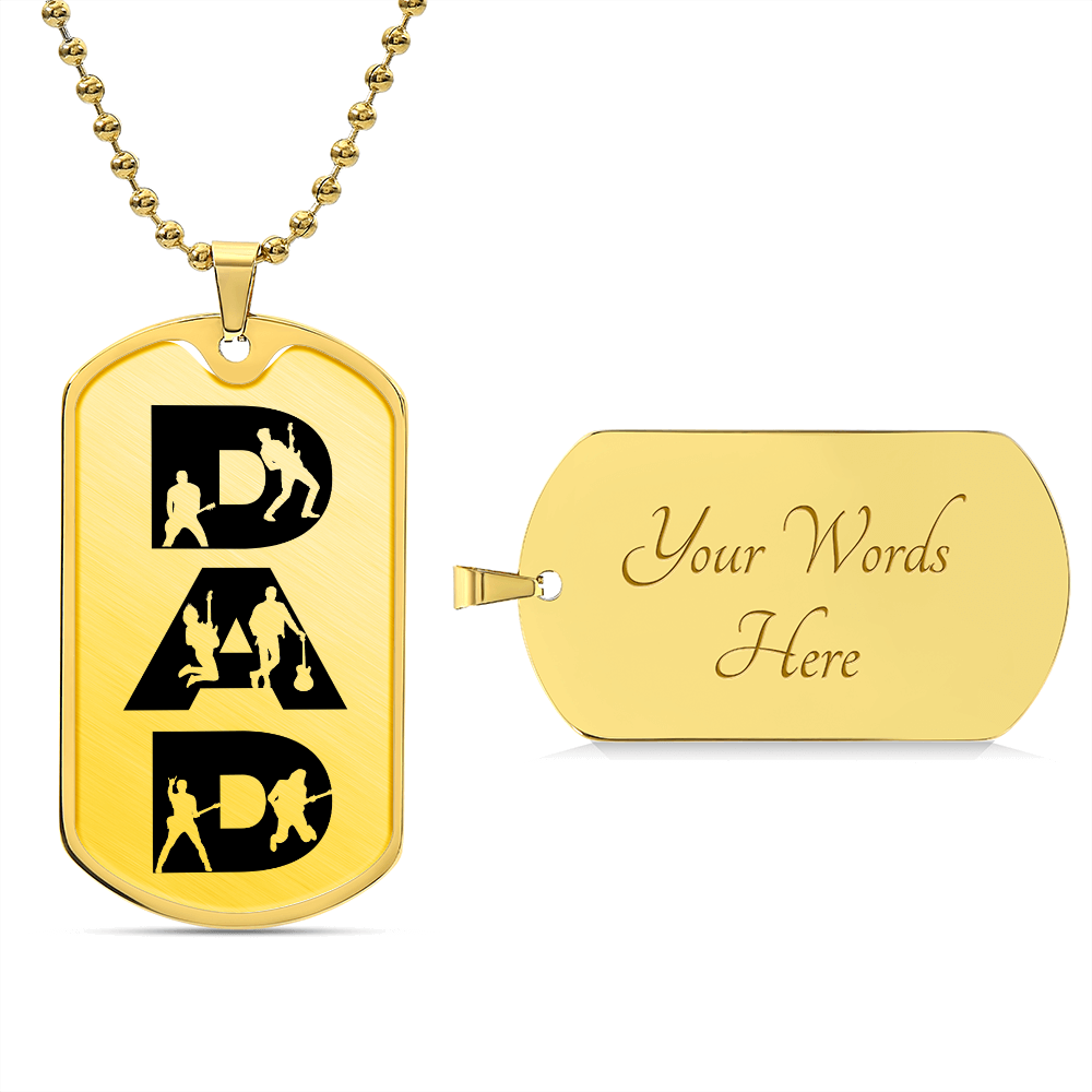 Dad Text with Guitarist Figures Dog Tag Necklace for Guitarist | Military Style Necklace SDT-DTD-0107