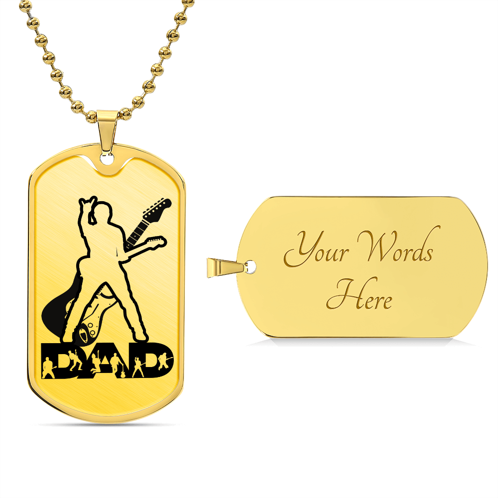 Dad Text with Guitarist Figures, Guitar Dog Tag Necklace for Guitarist | Military Style Necklace SDT-DTD-0110