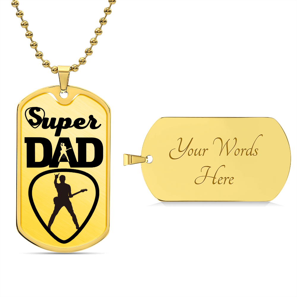 Super Dad Guitarist Guitar Pick Dog Tag Necklace for Guitarist | Military Style Necklace SDT-DTD-0104