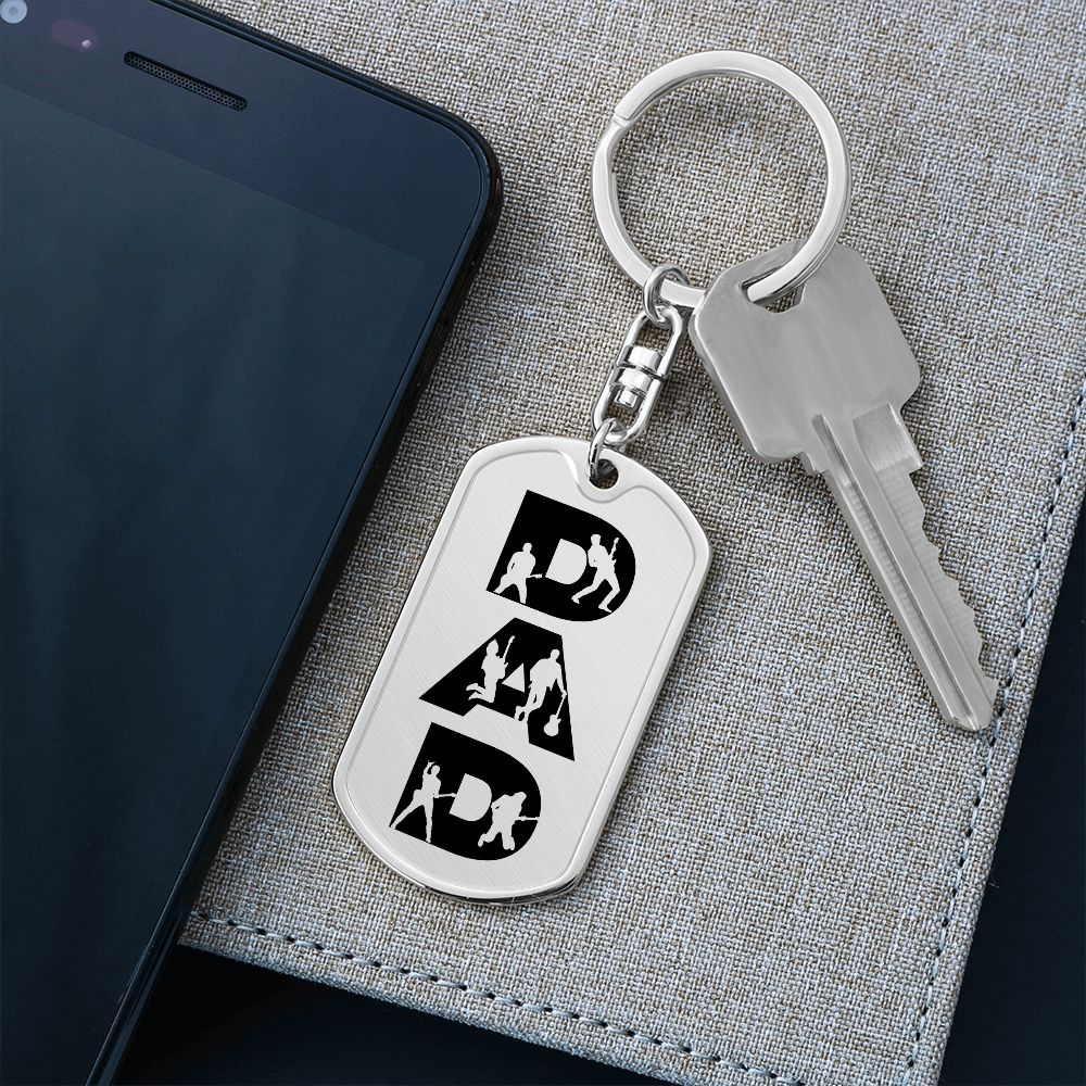 Dad Text with Guitarist Figures Dog Tag Keychain for Guitarist | Military Style Keychain SDT-DTK-0107