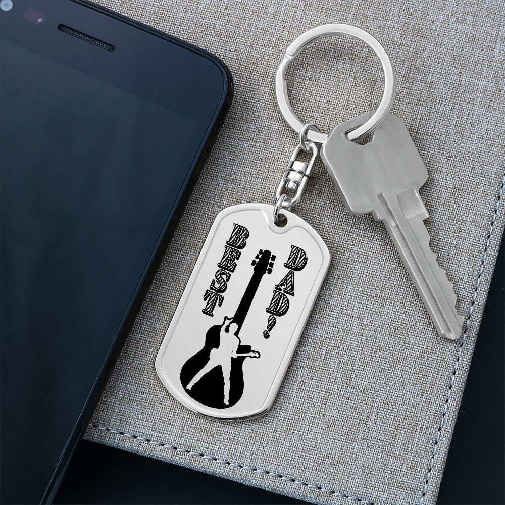 Best Dad Guitarist Silhouette Dog Tag Keychain for Guitarist | Military Style Keychain SDT-DTK-0108
