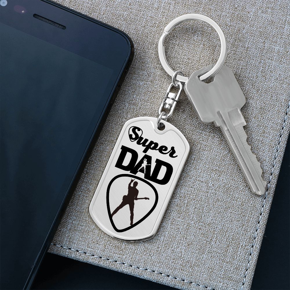 Super Dad Guitarist Guitar Pick Dog Tag Keychain for Guitarist | Military Style Keychain SDT-DTK-0104
