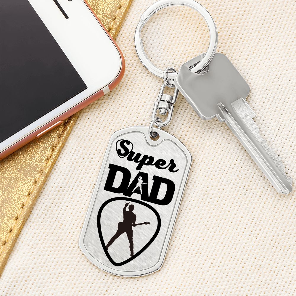 Super Dad Guitarist Guitar Pick Dog Tag Keychain for Guitarist | Military Style Keychain SDT-DTK-0104