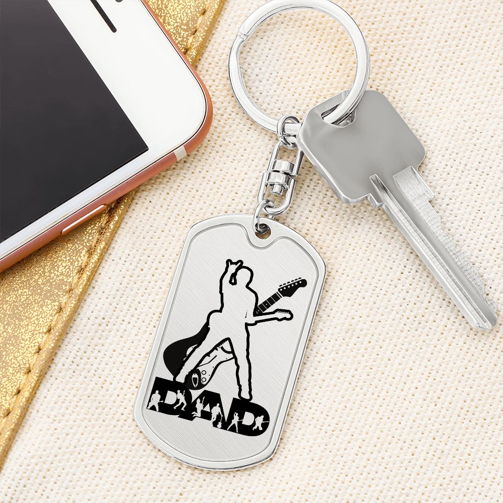 Dad Text with Guitarist Figures, Guitar Dog Tag Keychain for Guitarist | Military Style Keychain SDT-DTK-0110