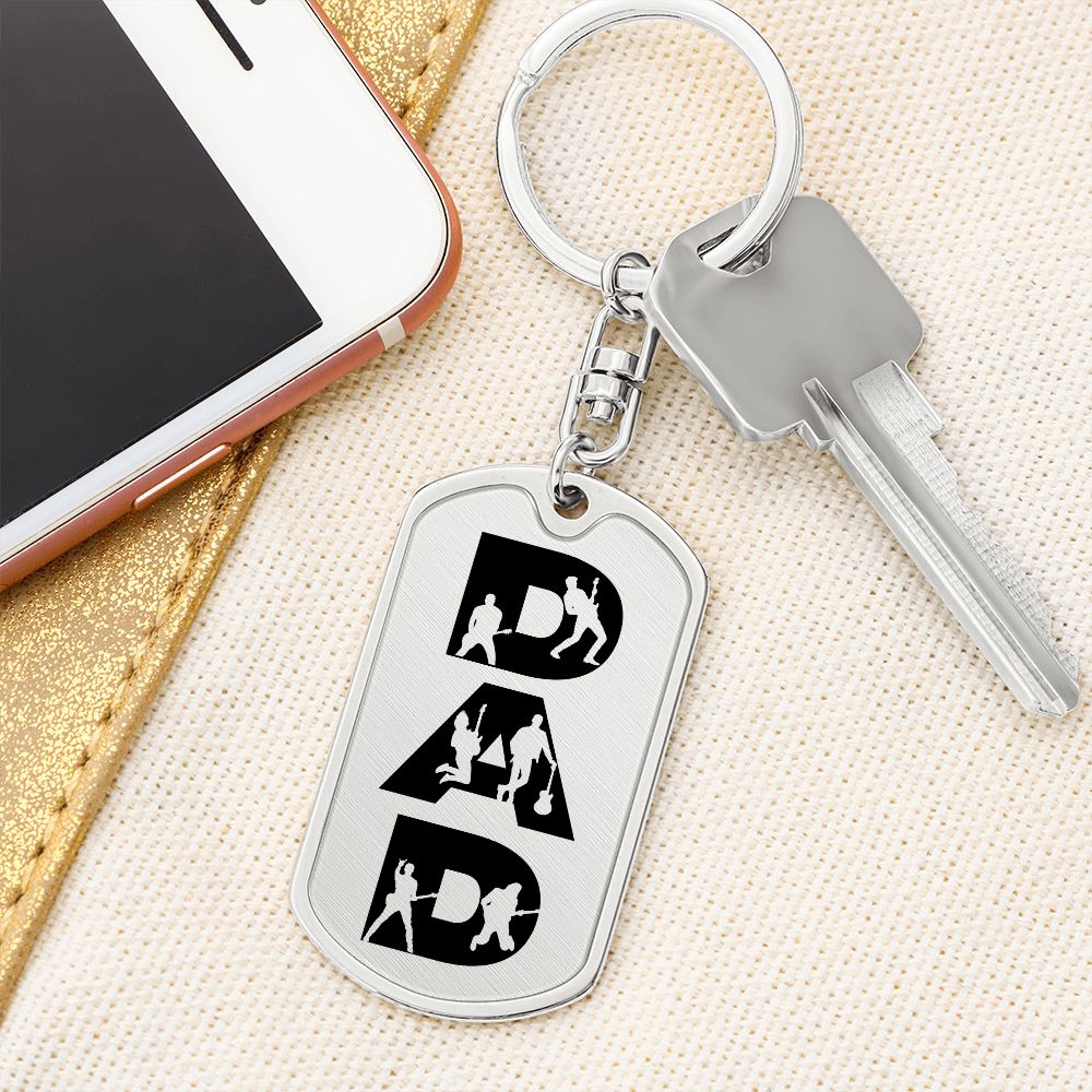 Dad Text with Guitarist Figures Dog Tag Keychain for Guitarist | Military Style Keychain SDT-DTK-0107