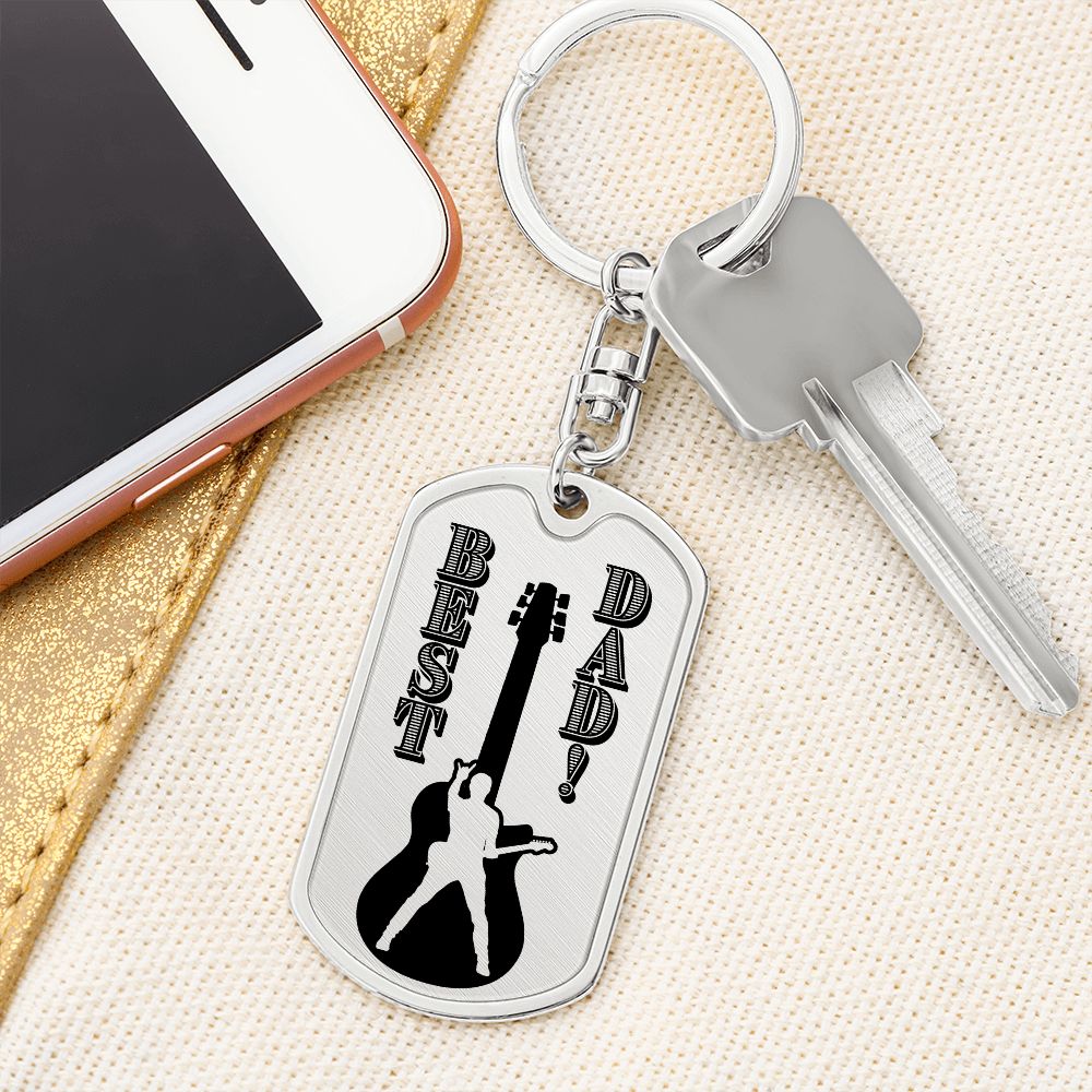 Best Dad Guitarist Silhouette Dog Tag Keychain for Guitarist | Military Style Keychain SDT-DTK-0108