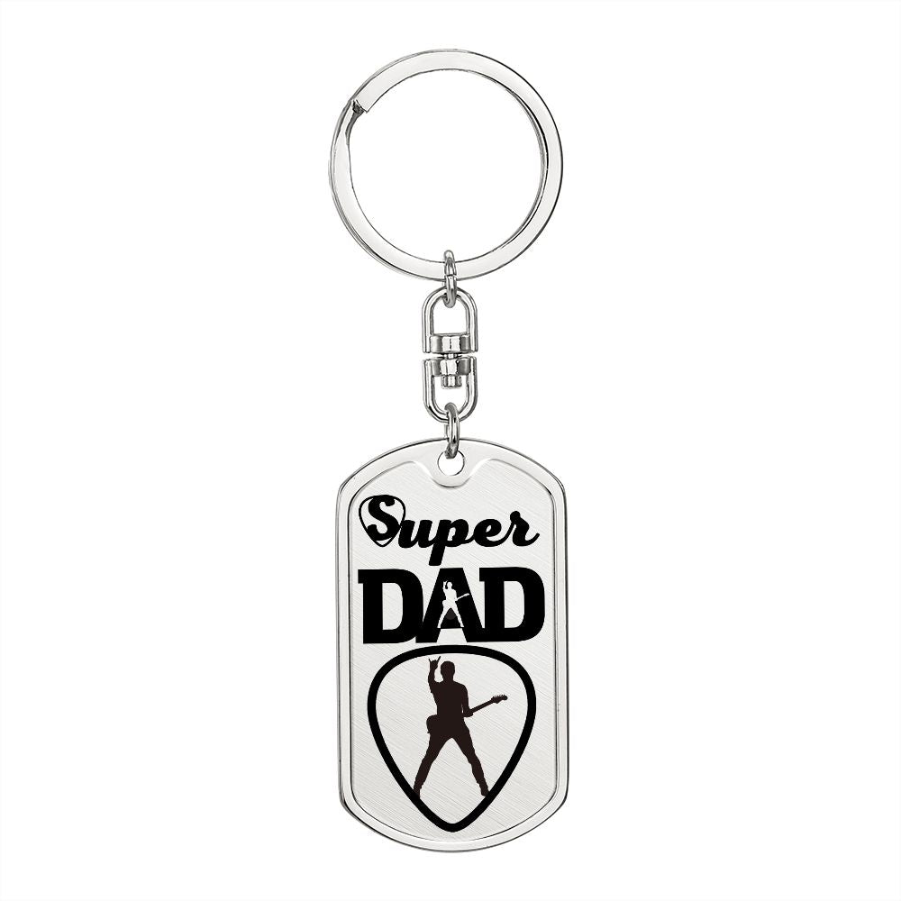 Super Dad Guitarist Guitar Pick Dog Tag Keychain for Guitarist | Military Style Keychain SDT-DTK-0104