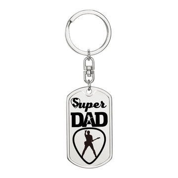 Super Dad Guitarist Guitar Pick Dog Tag Keychain for Guitarist | Military Style Keychain SDT-DTK-0104