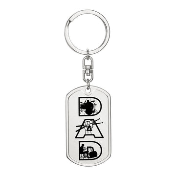 Dad Text with Drummer Figures Dog Tag Keychain for Drummer | Military Style Keychain SDT-DTK-0117