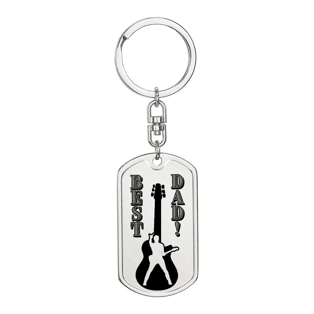 Best Dad Guitarist Silhouette Dog Tag Keychain for Guitarist | Military Style Keychain SDT-DTK-0108