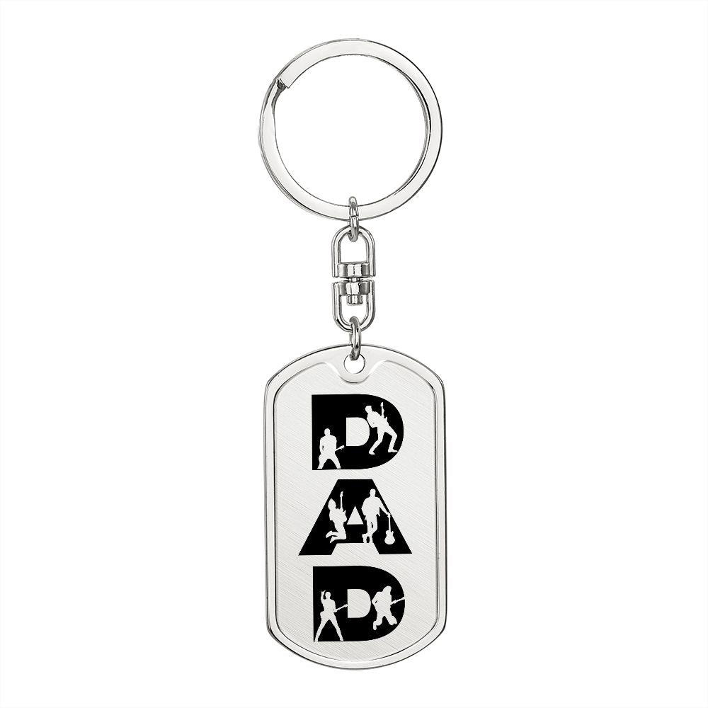 Dad Text with Guitarist Figures Dog Tag Keychain for Guitarist | Military Style Keychain SDT-DTK-0107