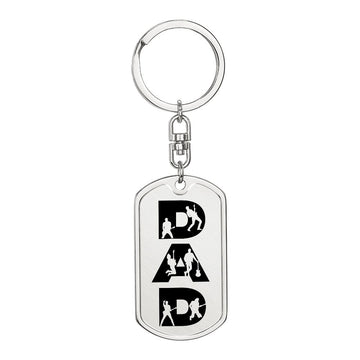 Dad Text with Guitarist Figures Dog Tag Keychain for Guitarist | Military Style Keychain SDT-DTK-0107