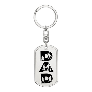 Dad Text with Guitarist Figures Dog Tag Keychain for Guitarist | Military Style Keychain SDT-DTK-0107
