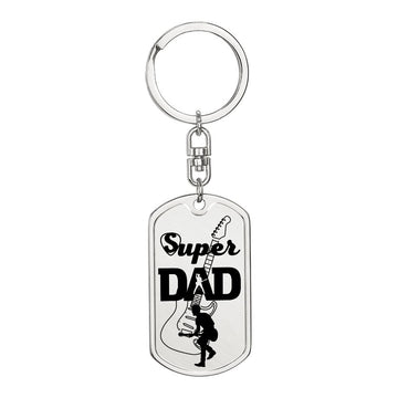 Super Dad Guitarist Guitar Dog Tag Keychain for Guitarist | Military Style Keychain SDT-DTK-0105