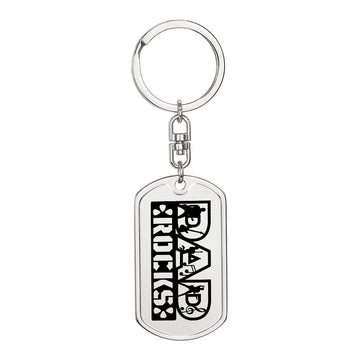 Dad Rocks Text with Guitarist Figures Dog Tag Keychain for Guitarist | Military Style Keychain SDT-DTK-0113